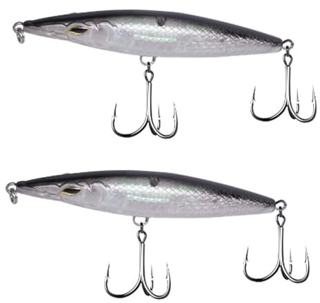 KHXQDPLX Angelköder, schwimmender Bleistiftköder, 90/110/130 mm, Wobbler, Topwater Angelzubehör für Seabass Bonitos, 2 Stück