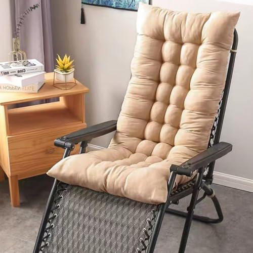 Liegenauflage, Auflage Gartenliege, Hochlehner Auflage, Schwungliege,8cm Extra Dicke Gartenstuhl Sitzauflagen Mit Krawatte, Auflagen for Deckchair, Urlaub, Innen, Außen, Sonnenliege(Beige,160 * 45cm)