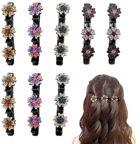 GUTERTOP 8 Stück Damen Doppelschicht Haarspange Mit 3 Clips, Kristallblume Und Vintage Blume, Geflochten