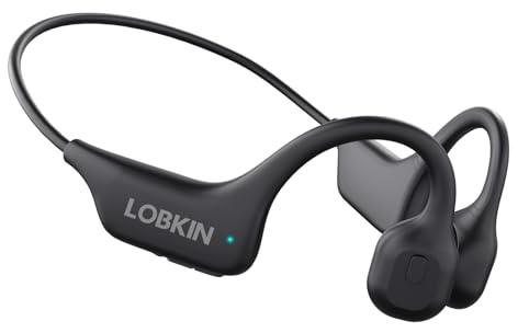 LOBKIN Bluetooth Cuffie Conduzione Ossea, Stereo Wireless Headset with Microphone, Auricolari Conduzione Ossea and Wired Headphones with IP68 Impermeabil MP3 Mode and FM Radio for iPhone (nero-1)