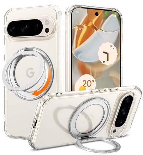 Telaso Magnetic Case for Google Pixel 9/9 Pro Case with 360° Rotatable Ring Stand, [Compatible with MagSafe] Slim Shockproof Protective Phone Cases for Google Pixel 9/9 Pro 6.3, Clear