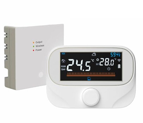 Qutsvosh Tuya Thermostat sans fil WiFi Smart Home avec batterie RF pour chaudière à gaz, chauffage de l'eau, contrôleur de température numérique blanc