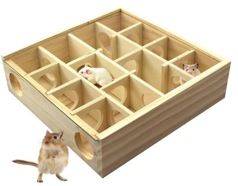 Hamster-Labyrinth-Tunnel aus – Interaktives Holzspielzeug für Kleintiere | Rennmaus-Labyrinth mit Glasdach, Nagetier-Puzzle-Tunnel, intelligentes Mäusehaus, Denkspiel für Haustiere, Beschäftigung