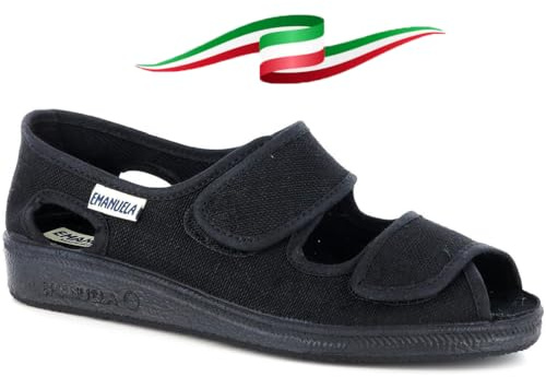 Emanuela Sandali donna regolabili ciabatte doppio strappi tomaia leggera in cotone modello 66 made in italy 2025 (nero, Sistema Taglie Calzature EU, Adulto, Donna, Numero, Media, 42)