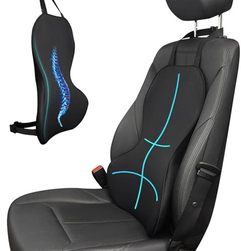 VGECEE Cojín de Soporte Lumbar Ergonómico Soporte Respaldo de Espuma Viscoelástica Coche Almohada Lumbar Coche Conductor Cojín de Apoyo para Silla de Oficina Espalda Transpirable y Flexible