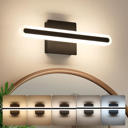 Joosenhouse Modern LED Bathroom Vanity Light Fixtures, 5CCT Dimmable Bathroom Light Bar, Hardwired Vanity Light, 15.7-Inch 16W Black Makeup Mirror Lights