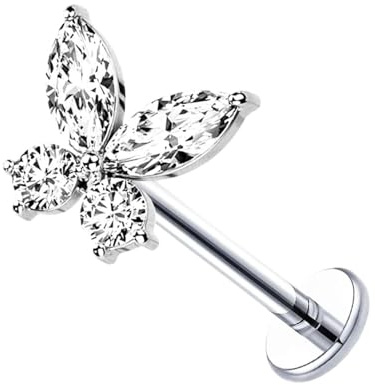 Besyvvin 925 Argento Sterling Piercing al labbro 10mm elica Tragus Labret Cartilage Stud Farfalla Piercing Gioielli