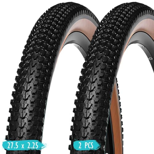 Pneus 27,5 x 2,25, lot de 2 blocs, flancs marron, anti-crevaison, pneus de vélo 27,5 x 2,25, adaptés aux VTT et vélos classiques. Pneu de vélo 27,5 x 2,25, antidérapant et résistant à l'usure, idéal f