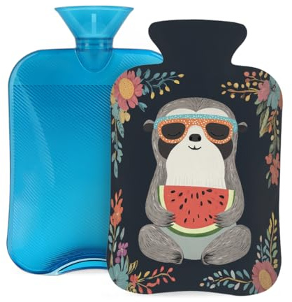 Wärmflasche mit Bezug, 2 l, niedliche Wassermelonen-Faultier-Wärmflaschen für Erwachsene, Wärmer/Schmerzlinderung
