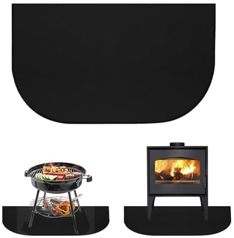 Alfombrilla de chimenea ignífuga 100 x 60 cm - Cubierta de protección contra chispas Estera ignífuga para chimenea y estufa de leña, alfombra de protección de suelo, negra