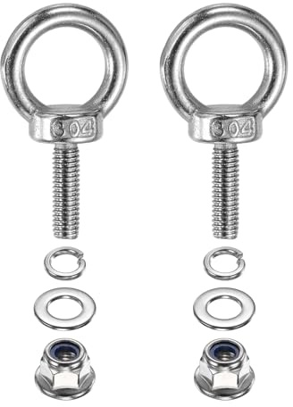 PATIKIL M6 x 20mm Boulon À Anneau À Épaulement, 2 Pcs 304 Acier Inoxydable Anneau De Levage Boulon À Œil Fileté Avec Écrous À Collerette, Rondelles Ressort Et Rondelles Plates