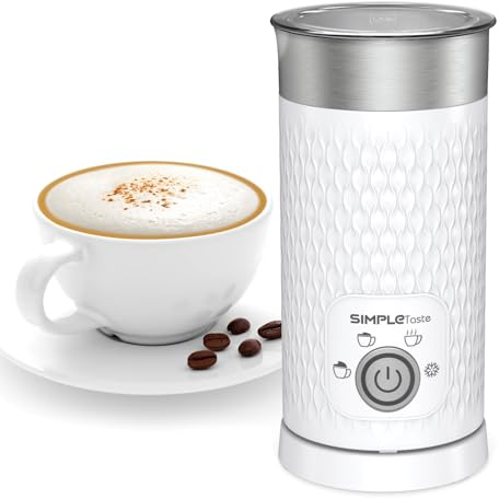 SIMPLETASTE Electric Milk Frother, Automatic Frother and Milk Steamer, 4-in-1 Electric Milk Steamer, Hot and Cold Foam Maker for Coffee, Cappuccinos, Macchiato, Latte（White）