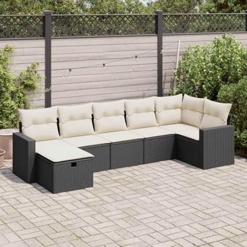 QJBSAVVA 7-TLG. Gartenmöbel Set Schwarz Poly Rattan 55 x 53 x 34 cm Modulare Balkon Lounge mit Stauraum für Garten Terrasse oder kleinen Balkon