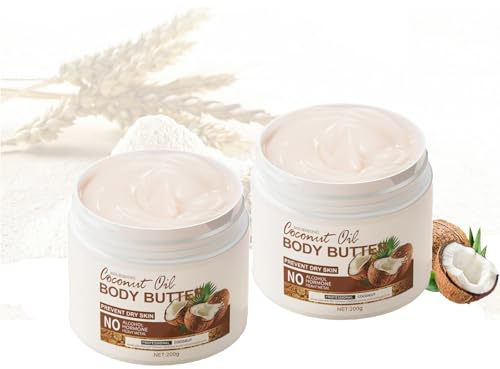 2 unidades de manteca corporal de coco, manteca corporal natural vegana, cuidado hidratante intensivo como loción corporal y cuidado de la piel, crema corporal suave, calma la piel seca y áspera, para
