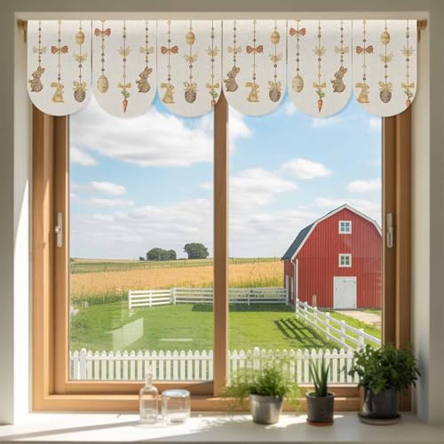 Easter 3 Piece Banner Bunting, Decorative Chain with Rabbits Eggs Bow Carrot Linen Hanging Banners for Home Wall Party Decor, Scalloped Flag for Holiday Decoration 9.8x15.8 Inch