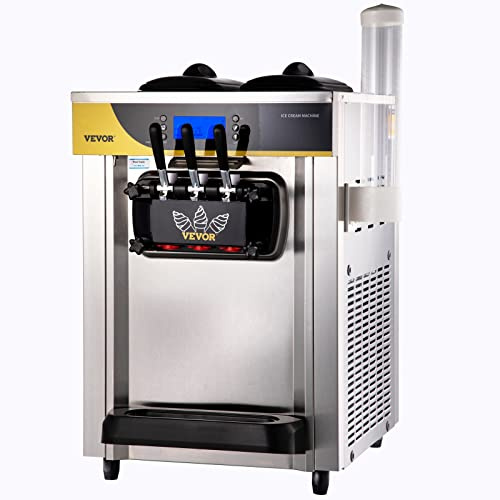 VEVOR Máquina de Helado Suave Rendimiento de 22-30 L/hora, Máquina de Helado Comercial de Encimera con Pantalla LCD, 3 Sabores, Tolva de Mezcla de 6 L, para Heladerías, Panaderías, Restaurantes