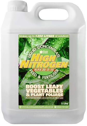 Elixir Gardens High Nitrogen Liquid Fertiliser All Season For Fruit, Flowers and Lawns | Various Sizes 1-10L | Produces 1250L of liquid feed | 5 Litre Bottle