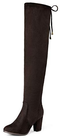 DREAM PAIRS Women's Thigh High Over The Knee Fashion Boots Block Mid Heel Long Sexy Faux Fur Boots,Size 5,Brown,HIGHLEG