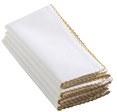 SARO LIFESTYLE 1442 Recotting Collection Whip Stitched Design Dinner Napkins (Set of 4), Gold, 20 Square, 20 x 20 (Set of 1)