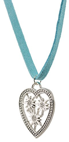 Collier traditionnel avec pendentif en forme de cœur - Élégant pendentif en forme de cœur et d'edelweiss - Bracelet en cuir souple - Bijou traditionnel - Bleu - Taille Unique