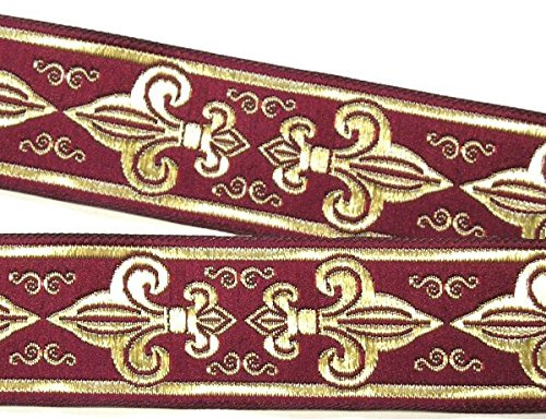 10 m giglio francese passamano Fleur De Lis Webband 25 mm colore: oro Bordeaux di 1 a merceria 25063-Bogo