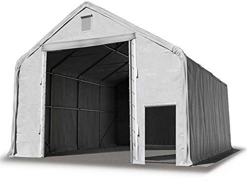 TOOLPORT Lagerzelt 8x12 m/Seitenhöhe 4m Zelthalle Industriezelt feuersichere PRIMEtex PVC Plane 2300 N grau