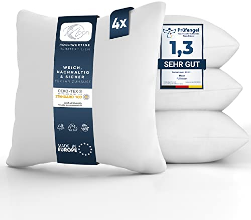 Moon 4er Pack Nonwoven Füllkissen, Innenkissen, Sofakissen ca. 50x50cm - 440g mit gekräuselter Hohlfaser (fest)