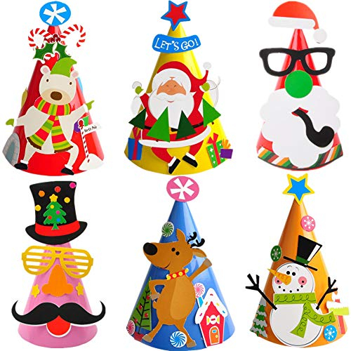 ONECK Partyhütchen Kinder Weihnachten DIY Christmas Hat Weihnachtsmütze Pappe Hütchen für Kindergeburtstag, Weihnachtsfeier usw (6 Stück)