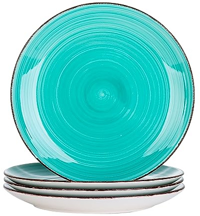 vancasso Bella Green 10.5 Inch Dinner Plate Set of 4, Hand Painted Large Set of Plates in Rustic Look 27cm Serving Dish for Dinner/Steak/Main Dish, Scratch Resistant