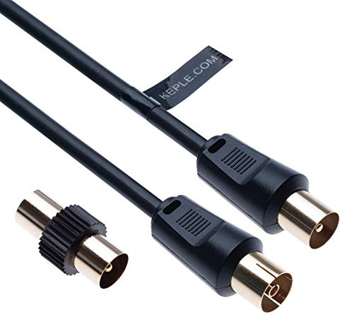 TV Aerial Ariel Cable Coaxial Extension Lead Freesat RF Male to Female Plug with Male Adapter Coax Coupler for Freeview TV, DVD, VCR, SKY HD Virgin, BT, TV Box Satellite Antenna M-F Splitter Black 5m