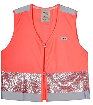 GOFLUO - Gloria Reflektorweste - Warnweste - Reflektierende Weste - Sichtbar im Dunkeln für Wanderer, Joggen, Fahrrad - Coral - XS