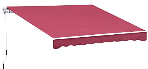 Outsunny Tenda da Sole 4x2.5 m con Braccio Avvolgibile, Tenda Parasole da Esterno a Manovella in Alluminio e Tessuto Poliestere 280g/㎡, Protezione UV, per Giardino, Balcone e Terrazza, Rosso Scuro