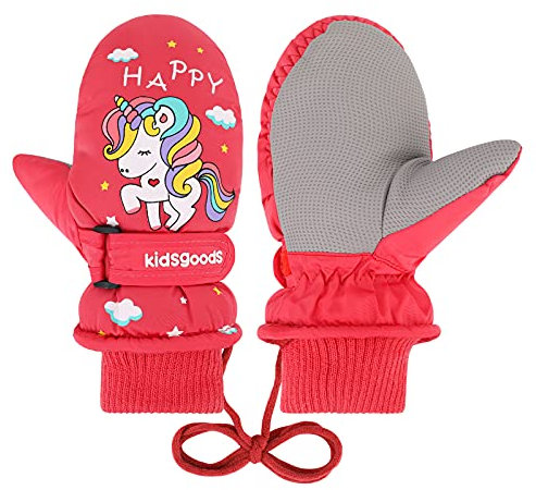 QKURT Kinder Skihandschuhe, Einhorn Snowboard Handschuhe wasserdichte und Winddichte Winter Fäustlinge für 2-10 Jahre Mädchen Skifahren Snowboard Reiten Laufen Wandern Radfahren