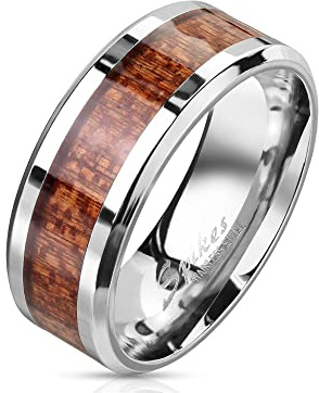 Treuheld® Silberner Ring mit braunem Holz | 7 Größen