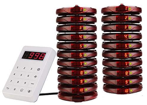 Retekess TD158 Pager Rufsystem, 500M Restaurant Pager System, LED Digitalanzeige, PC Material, Einfache Einrichtung, Kundenrufsystem für Hotels, Cafés und Krankenhäuser(1 Ladedock + 20 Pager)