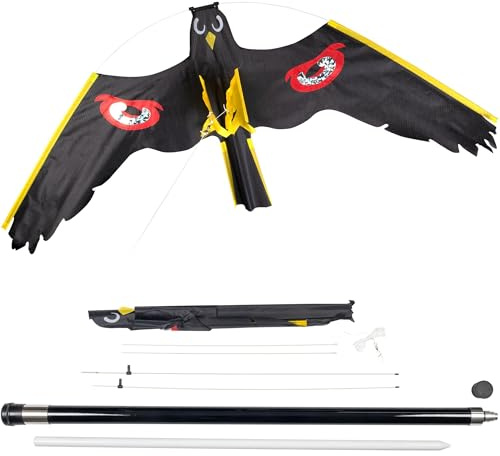 Gardigo® Vogelscheuche Drachen | 9m Glasfaser Teleskopstange Extra Lang I Vogelabwehr für den Garten | Vogelschreck für Kirschbaum, Rasen, Feld | Vogel Abschreckung Drache Teleskopstab
