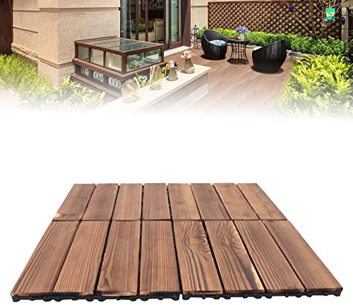 Terrassenfliesen Klicksystem 36 sq ft (3,34 sq m) Terrassenfliesen aus Hartholz, 30x30cm Terrassenfliesen für den Balkon, Wasserdichte Fliesen für den Innen- und Außenbereich