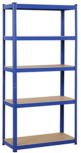 Grafner Schwerlastregal mit 5 verstellbaren Böden aus MDF, maximale Belastung 1325 kg, abgerundete Ecken, 180x90x45 cm, pulverbeschichteter Stahl-Korpus, blau, Steckregal, Profi Lagerregal Kellerregal