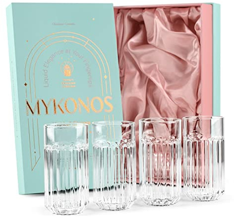 GLASSIQUE CADEAU Mykonos höga eleganta highball-cocktailglas för att dricka Mojito, Gin Tonic, Long Island, bardrycker | Modern glassamling | Set med 4 | 4 dl borosilikatglas