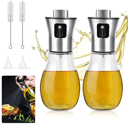 DOUSELLA 2-teilige Glas-Öl-Sprühflasche für Speiseöl, 200ML, für Heißluftfritteuse, Olivenöl & Essig Sprayer, tropffrei & verstopfungsfrei