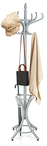 COSTWAY Porte Manteau sur Pieds avec 12 Crochets en Bois Massif, Base à 4 Pieds Stable, Porte-Manteau Bois, Perroquet pour Chapeaux Parapluie, 51 x 51 x 184 CM