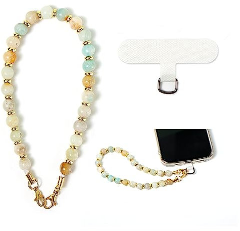 Phone Charm with Beaded Marble, Cell Phone Lanyard with Tether Tab, Phone Chain Strap, Hands-Free Wrist Strap, Phone Strap for Women Compatible with iPhone 14 Pro Max/ 13 Pro Max/ 12 Pro Max/(Green)