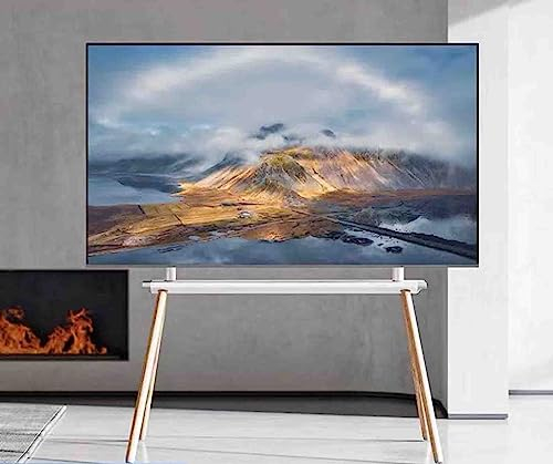 Künstlerische Staffelei, 32-75 Zoll LED-LCD-Bildschirm, mobiler Studio-TV-Displayständer, Holz-Zubehörregal, verstellbare TV-Halterung (White)