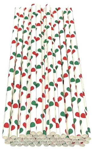 Haobase 50 pajitas de papel, pajitas de papel biodegradables para beber cócteles, café, bebidas frías (tres colores) (lunares blancos, rojos y verdes)
