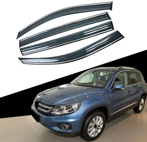 CAALO Car Windabweiser für VW Tiguan 5N 2007-2017,Regenschutz Windschutz Sonnenblende Seitenscheiben Vorne Hinten Auto zubehöR