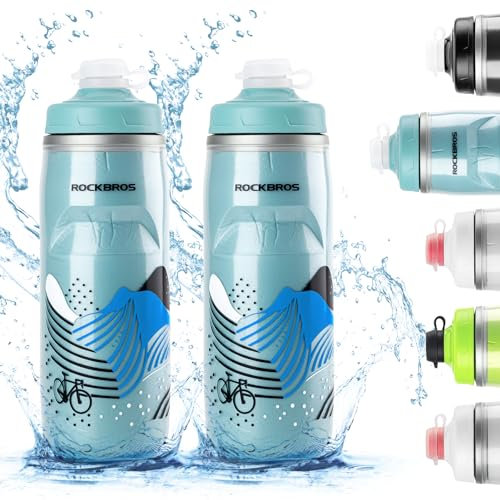 ROCKBROS Bike Water Bottle 21oz Bicycle Water Bottle for 5hrs Insulation Sports Squeeze Water Bottle with Leakproof Design
