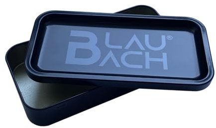 BLAUBACH® Contenitore con vassoio arrotolabile, vassoio girevole, inodore, scatola di metallo, nero, 15 x 7,6 x 2,7 cm