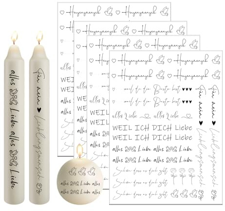 Bolosa 4 Stück Kerzentattoos Favorit, Rub on Sticker Favorit, Kerzenfolie Favorit, Kerzen Tattoo Favorit, Wasserschiebefolie Favorit, Kerzen Tattoo Favorit, 19x14cm Kerzen Folie Favorit(Favorit E)