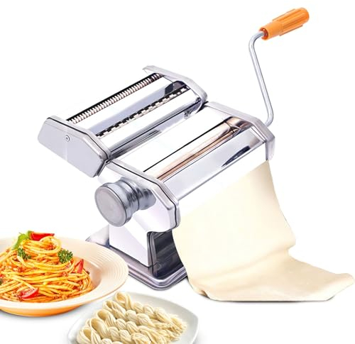 Máquina de pasta fresca, máquina de pasta manual, acero inoxidable, máquinas de pasta, 9 espesores regulables, 2 anchuras, laminador manual con manivela para espagueti, Fettuccini, Lasaña