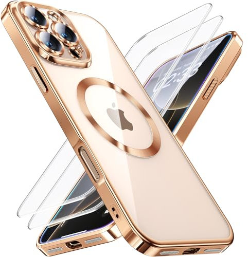 JUESHITUO 3 in 1 Hülle für iPhone 16 Pro,1 Handyhülle mit 2 Stück Schutzfolie, [Militärstandard] [TOP N56 Starke Magnete] Stoßfest Kratzfest für Magsafe Case mit Kameraschutz, Titan Wüstensand